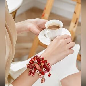 Red Heart Charm Bracelet Set